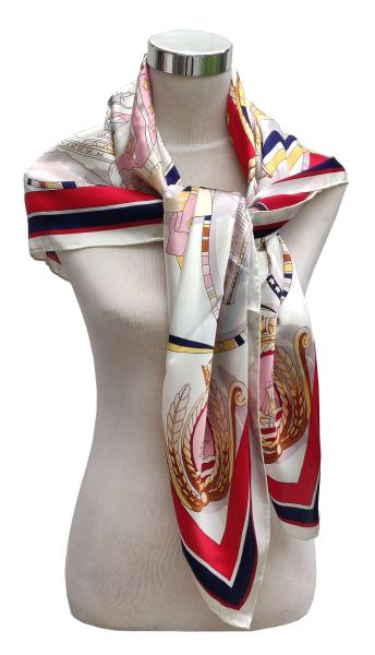 Foulard Shawl Silk Satin 110X110 Maritime White Red